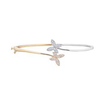 ZooLightful™ 14k Two Tone Bypass with Pave Set Butterflies Bangle Diamond 0.25 Ctw