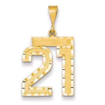 14k Large Brushed Diamond-cut Number 21 Charm