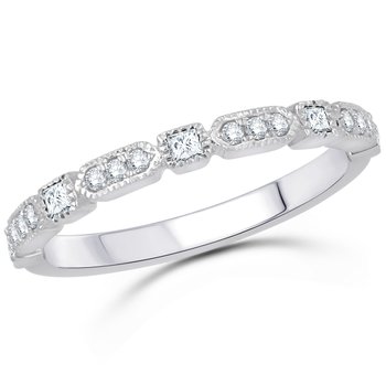 TriUnity™ 14K White Gold Alternating Sections 3 Bead Set Diamonds & 1 Square Color Stone 0.25 Ctw