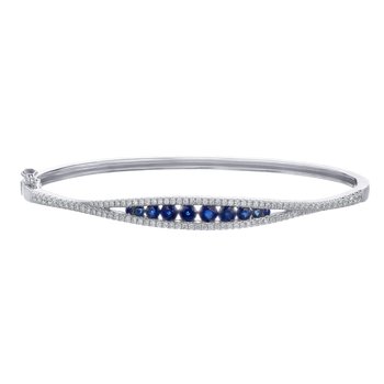 Majestic Gems™ 14k White Gold Graduated Color Channel Set Center with Diamond Rails Hinged Blue Sapphire & Diamond 1.426 Ctw
