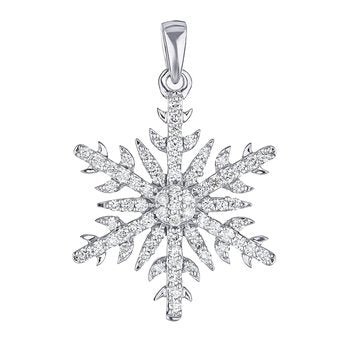 Diamond Frost™ 14kw White Gold Diamond Set Snowflake Hidden Bail Flower Center Pendant Diamond 0.33 Ctw