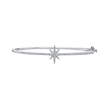 14K White Gold Center Starburst with Prong Set Bangle Diamond 0.50 Ctw