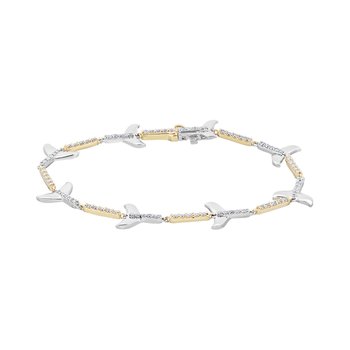 OCEANITY ™ 14k Two Tone Bracelet Line of Whale Tails Pave Set Bars Between Diamond 1.05 Ctw