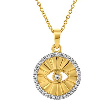 Textura™ 14K Yellow Gold Disc with Evil Eye Diamond Set Edge Diamond 0.15 Ctw