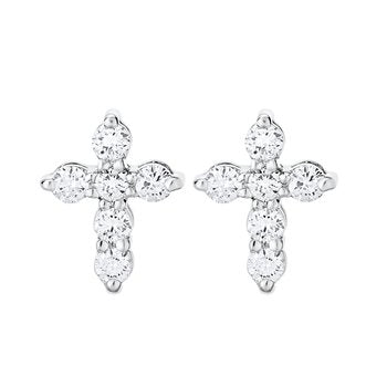 14K White Gold Earrings Shared Prong Set Cross Studs Diamond 0.20 Ctw