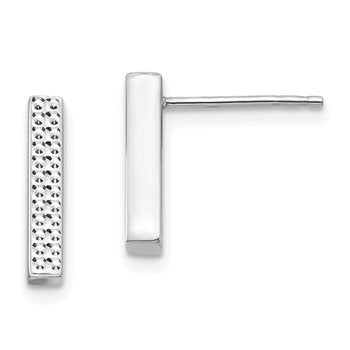 14K White Gold Textured Bar Post Earrings