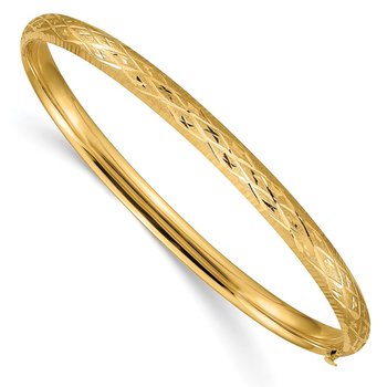 14k 3/16 Diamond-cut Fancy 4.75mm Hinged Oval Bangle Bracelet