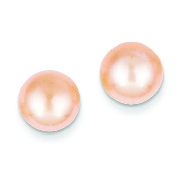 14k 9-10mm Pink Button Freshwater Cultured Pearl Stud Post Earrings