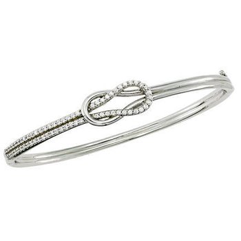 14K White Gold Love Knot Diamonds On One Side Bangle Diamond 0.65 Ctw