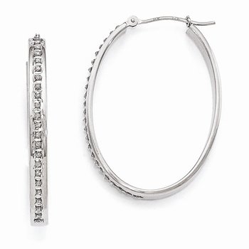 14k White Gold Diamond Fascination Oval Hinged Hoop Earrings