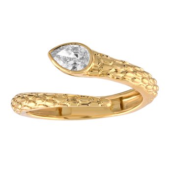 Textura™ 14K Yellow Gold Textured Open Ended Bypass One Bezel Set Pear Shape Diamond 0.30 Ctw