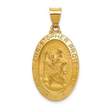 14k Polished and Satin St Christopher Medal Hollow Pendant