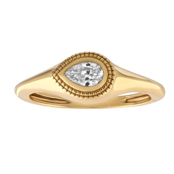 14K Yellow Gold Horizontal Bezel Set Oval Cut Reverse Taper Shoulders Diamond Ring 0.25 Ctw