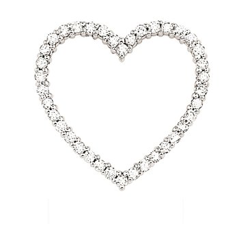 14K White Gold Pendant Prong Set Cutout Heart Hidden Bail Diamond 0.40 Ctw