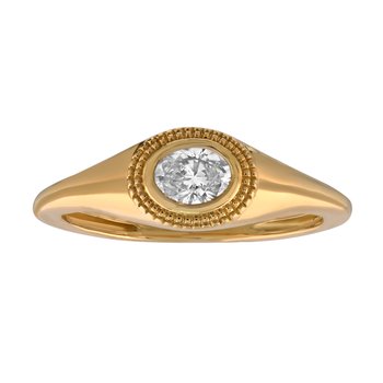 14K Yellow Gold Horizontal Bezel Set Pear Shape Reverse Taper Shoulders Diamond Ring 0.25 Ctw