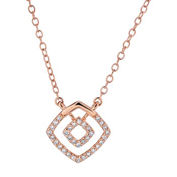 10K Rose Gold Necklace Offset Cushion Shape Double Cutout Diamond 0.10 Ctw