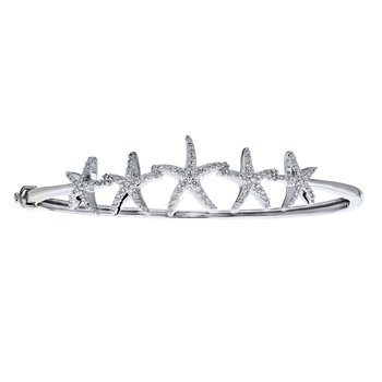 OCEANITY ™ 14k White Gold Bangle Graduating Pave 5 Starfish Hinged Diamond 0.75 Ctw