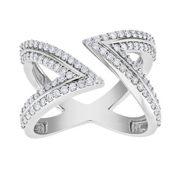 14K White Gold Ring Open Ended Geometric Prong Set Diamond 0.75 Ctw