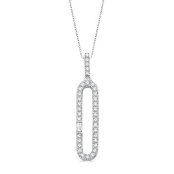 14k White Gold Diamond Pave Set Paperclip with Baguette on the Side Necklace 0.40 Ctw