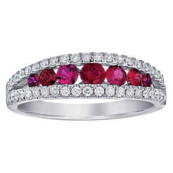 Majestic Gems™ 14k White Gold Graduated Color Channel Set with Pave Rails Ruby & Diamond 1.05 Ctw