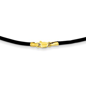14k Yellow Clasp 2mm 16 inch Black Leather Cord Necklace
