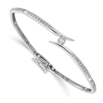 14k White Gold Complete 1/4 carat A Diamond Hinged Oval Bangle Bracelet