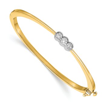 14k Two-tone Complete 3-Stone 1/2 carat VS Diamond Hinged Oval Bangle Bracelet
