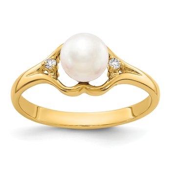 14k 6mm FW Cultured Pearl VS Diamond ring