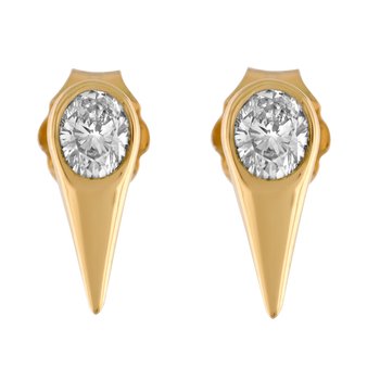 Textura™ 14K Yellow Gold Flush Set Ovals in Brushed Arrow Shaped Studs Diamond 0.28 Ctw