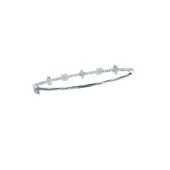 14K Yellow Gold Hinged with 5 Cluster Stations Different Shapes Bangle Diamond 0.25 Ctw