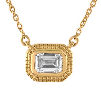 Textura™ 14K Yellow Gold Bezel Set Emerald Cut Solitaire Textured Surround Diamond 0.25 Ctw