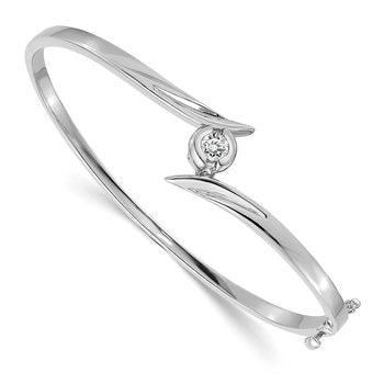 14k White Gold Complete 1/4 carat VS Diamond Hinged Oval Bangle Bracelet