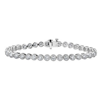 14k White Gold Diamond Bezel & Prong Set Straight Line Bracelet 1.00 Ctw