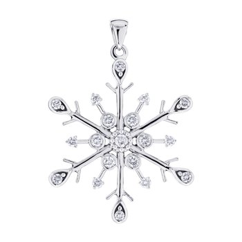 Diamond Frost™ 14k White Gold Snowflake with Bezel Set Diamond Flower Cluster Pendant Diamond 0.33 Ctw