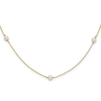 14k Madi K 4-5mm White Round Freshwater Cultured Pearl 5-Station 15.25 inch Necklace