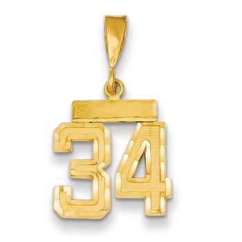 14k Small Brushed Diamond-cut Number 34 Charm