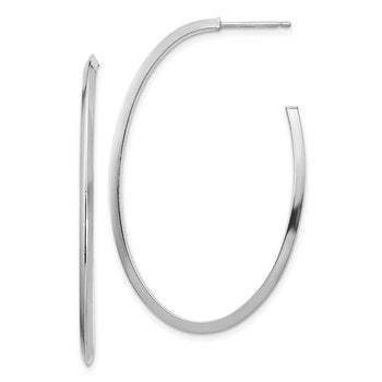 14k White Gold Polished Knife Edge Oval 2mm Post Dangle Earrings