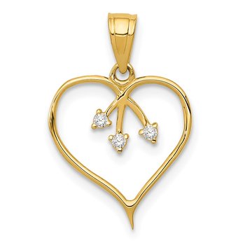 14k 3-CZ Cut-out Heart Pendant