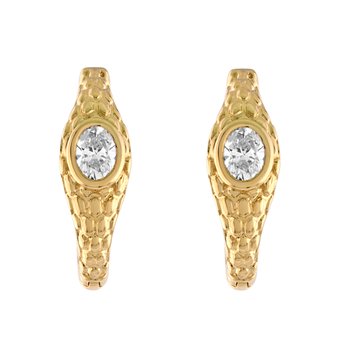 Textura™ 14K Yellow Gold Textured Hoops Bezel Set Ovals Diamond 0.30 Ctw