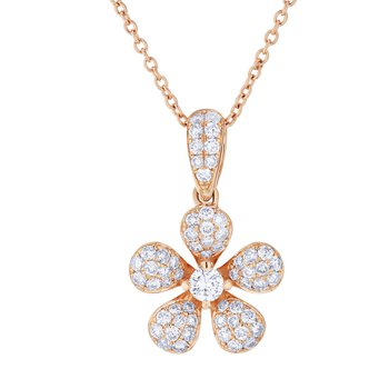 14K Rose Gold Pendant Pave Set Flower Diamond 0.40 Ctw