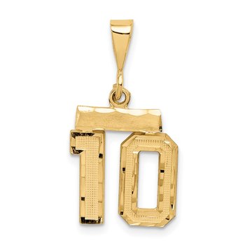 14k Small Brushed Diamond-cut Number 10 Charm