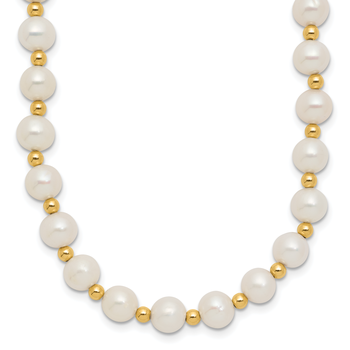 14k 6-7mm White Near-Round Freshwater Cultured Pearl Beaded 18 inch Necklace