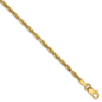14K 10 inch 2.5mm Ultra Diamond-cut Rope with Lobster Clasp Anklet