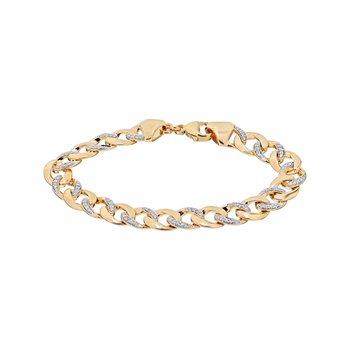 14K Yellow Gold Cuban Link Alternating Polished & Pave Set Bracelet Diamond 2.64 Ctw