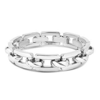 Sterling Silver 8.5in Platinum Plating Polished Bracelet with Snap Clasp