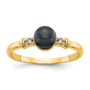 14k 5mm Black FW Cultured Pearl AAA Diamond ring