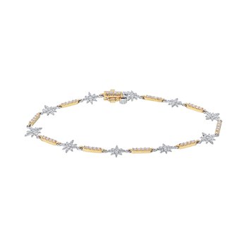 14K Two Tone Starbursts with Pave Set Bars Between Bracelet Diamond 1.00 Ctw