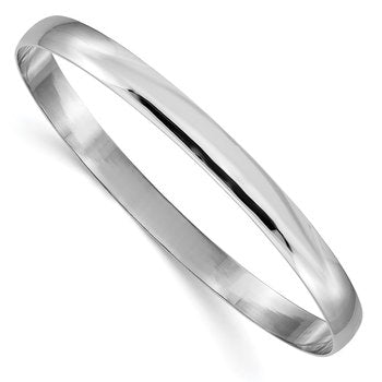 14k White Gold 6mm Solid Polished Half-Round Slip-On Round Bangle Bracelet