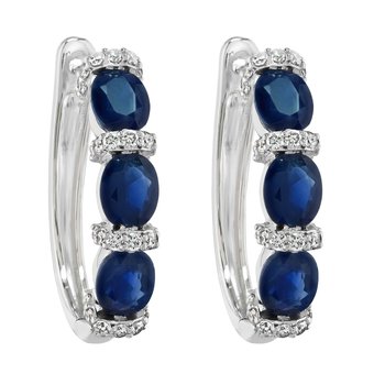 Majestic Gems™ 14k Yellow Gold Oval Color Stone Hoops with Diamond Set Rows Between Emerald & Diamond 2.31 Ctw