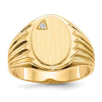 14k 10.0x13.5mm Open Back AA Diamond Mens Signet Ring